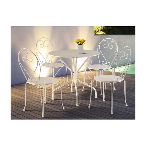 Salle  Manger De Jardin En Mtal Faon Fer Forg : Une Table Et 4 Chaises Empilables - Blanc - Guermantes