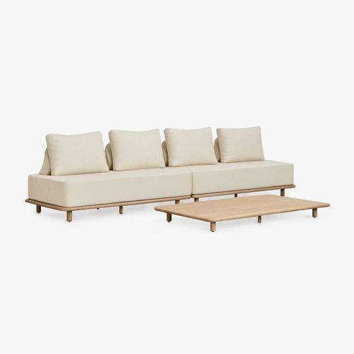 Salon De Jardin Avec Canap Modulable 2 Pices Et Table Basse En Bois D'acacia Portet Blanc Gardenia
