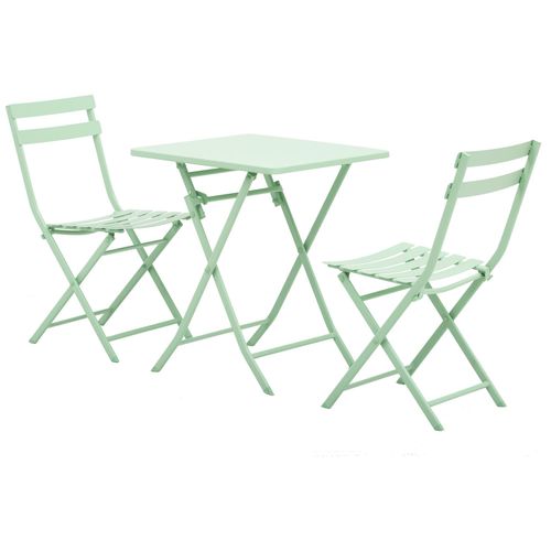 Salon De Jardin Bistro Pliable - Table Carr?E Dim. 60l X 60l X 71h Cm Avec 2 Chaises - M?Tal Thermolaqu? Vert D'eau