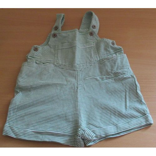 Salopette Bb 18mois -  Rayures Vert Et Blanc-Bas Des Jambes Avec Revers-Boutons DAisance Sur Les Cts-2 Boutons De Rglage Sur Les paules-Dpam-100%Coton pais-Ancien Mais Peu Port