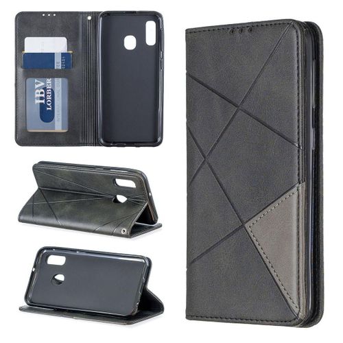 Samsung Galaxy A20e / A10e Coque, Saturcase Rhombe Pu Cuir Flip Aimant Intgr Portefeuille Support Porte-Carte Protecteur Coque Housse tui Pour Samsung Galaxy A20e / A10e (Noir)