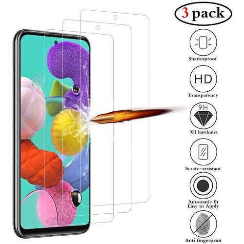 Samsung Galaxy A51 Verre Tremp [3 Pices], Samsung Galaxy A51 Verre Tremp Protecteur D'cran, [Sans Bulles] [Duret 9h] Verre Tremp Samsung Galaxy A51