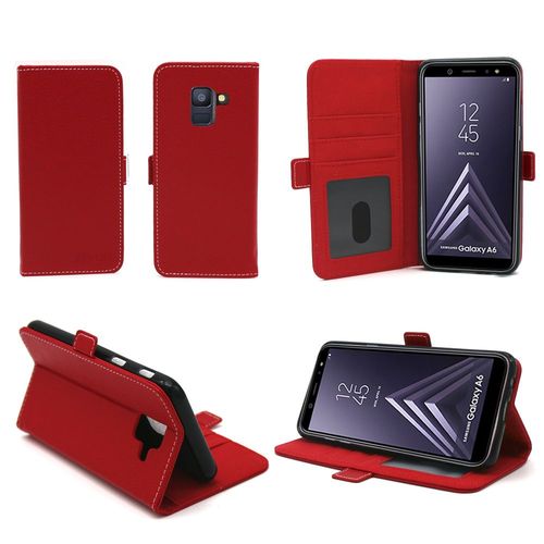Samsung Galaxy A6 2018 4g : Etui Luxe Rouge Portefeuille Cuir Style Avec Porte Cartes - Housse Coque De Protection Smartphone Galaxy A6 - Accessoires Pochette Case Xeptio