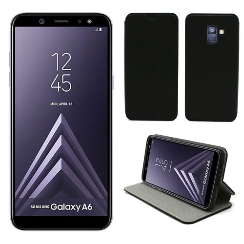 Samsung Galaxy A6 2018 : Etui Luxe Noir Ultra Slim Cuir Style Avec Stand - Housse Coque De Protection Smartphone Galaxy A6 4g - Accessoires Pochette Case Xeptio