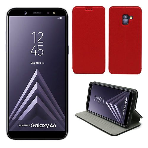 Samsung Galaxy A6 2018 : Etui Luxe Rouge Ultra Slim Cuir Style Avec Stand - Housse Coque De Protection Smartphone Galaxy A6 4g - Accessoires Pochette Case Xeptio