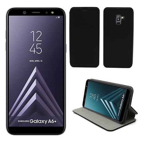Samsung Galaxy A6 Plus 2018 : Etui Luxe Noir Ultra Slim Cuir Style Avec Stand - Housse Coque De Protection Smartphone Galaxy A6+ 4g - Accessoires Pochette Case