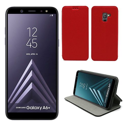 Samsung Galaxy A6 Plus 2018 : Etui Luxe Rouge Ultra Slim Cuir Style Avec Stand - Housse Coque De Protection Smartphone Galaxy A6+ 4g - Accessoires Pochette Case