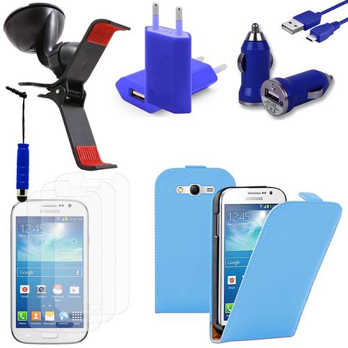 Samsung Galaxy Grand Plus/ Grand Neo/ Grand Lite I9060 I9062 I9060i I9080: Lot Etui Housse Coque Pochette Accessoires Support Chargeur Voiture Films Stylet Cuir Slim Ultra Fine - Bleu