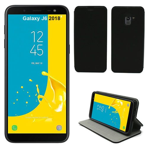 Samsung Galaxy J6 2018 : Etui Luxe Noir Ultra Slim Cuir Style Avec Stand - Housse Coque De Protection Smartphone Galaxy J 6 4g - Accessoires Pochette Case Case