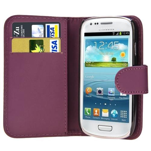 Samsung Galaxy S3 Mini I8190 : Etui Portefeuille Housse Coque Pochette En Cuir Pu Format Livre Horizontale Emplacement Cartes Couleur  Violet + Film D'cran