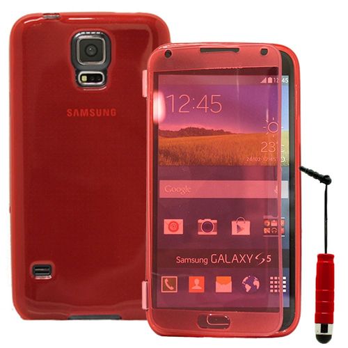 Samsung Galaxy S5 V G900f G900iksmatw Lte G901f/ Duos / S5 Plus/ S5 Neo Sm-G903f/ S5 Lte-A G906s: Coque Etui Housse Pochette Silicone Gel Portefeuille Livre Rabat + Stylet - Rouge