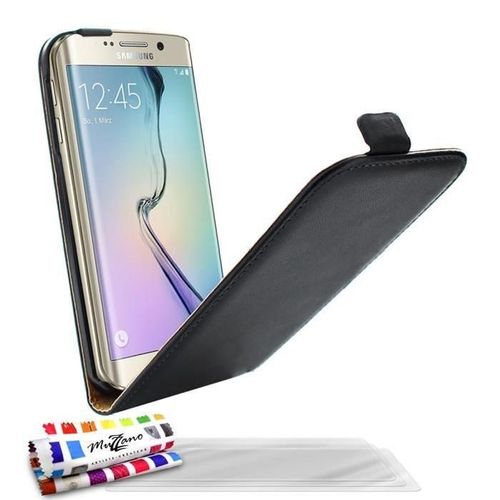 Samsung Galaxy S6 Edge Etui  Rabat Noir Cuir Simili, 3 Films