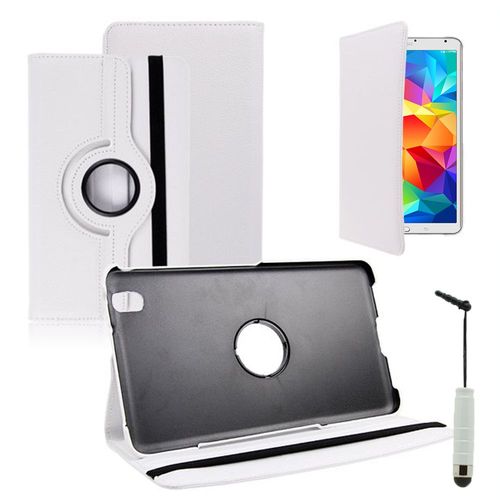 Samsung Galaxy Tab 4 8.0 T330 T331 T335 3g Lte 4g Wi-Fi: Etui Housse Coque Avec Support Et Rotative Rotation 360 En Cuir Pu + Stylet - Blanc