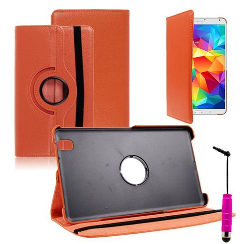 Samsung Galaxy Tab 4 8.0 T330 T331 T335 3g Lte 4g Wi-Fi: Etui Housse Coque Avec Support Et Rotative Rotation 360 En Cuir Pu + Stylet - Orange