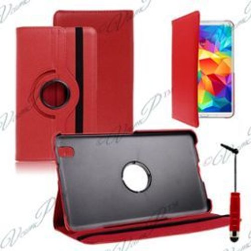 Samsung Galaxy Tab 4 8.0 T330 T331 T335 3g Lte: Etui Housse Coque Avec Support Et Rotative Rotation 360 En Cuir Pu+ Stylet- Rouge