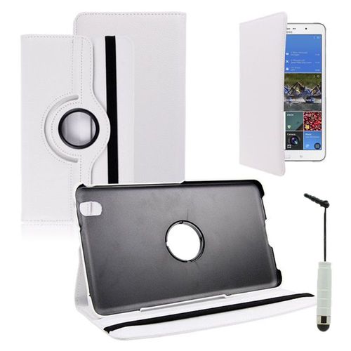Samsung Galaxy Tab Pro 8.4 Sm-T320 T321 T325 3g Lte 4g: Etui Housse Coque Avec Support Et Rotative Rotation 360 En Cuir Pu + Stylet - Blanc