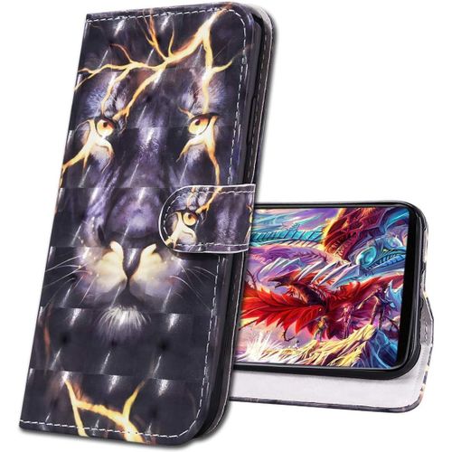 Samsung Note 20 Etui A Rabat 3d Design Portefeuille Housse [Magnetique] [Fonction Stand] [Porte Carte] Pu Cuir Protection Coque Pour Samsung Galaxy Note20 5g. Cy Thunder Lion