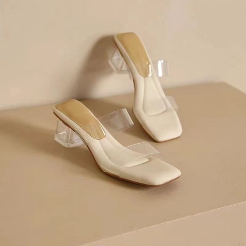 Sandales  Plateforme Souple Pour Femmes,Sandales  Talons Hauts En Pvc Transparent,Pantoufles  Talons Carrs Clairs,Mode D't,2024 - 39