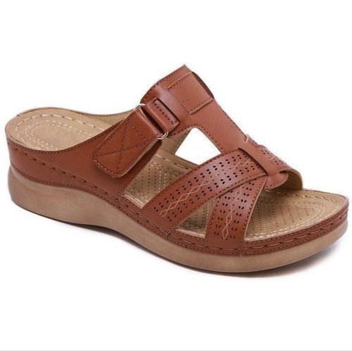 Sandales  Semelles Compenses Orthopdiques  Bout Ouvert Pour Femmes, Chaussures Rtro, Vintage, Antidrapantes, En Cuir, Dcontractes,  Plateforme, t, 2021 - 40