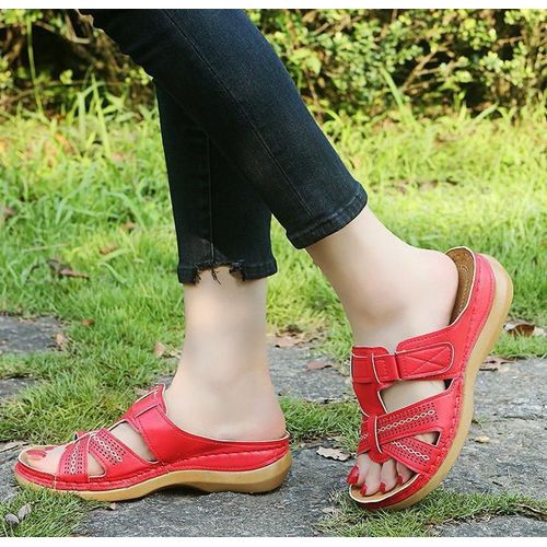 Sandales  Semelles Compenses Orthopdiques  Bout Ouvert Pour Femmes, Chaussures Rtro, Vintage, Antidrapantes, En Cuir, Dcontractes,  Plateforme, t, 2021 - 40