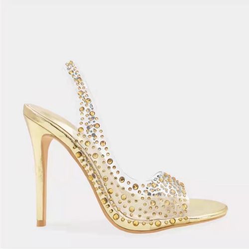 Sandales  Talons Aiguilles En Pvc Transparent Et Strass Pour Femme,Chaussures De Mariage Argentes Et Dores, Enfiler, La Mode,t