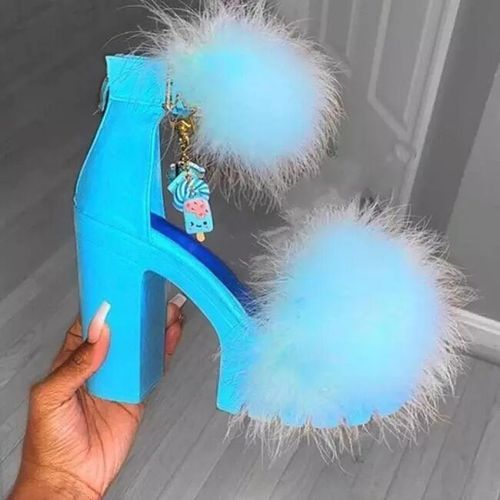 Sandales  Talons Hauts En Fourrure Pour Femmes,Escarpins  Plateforme,Sangle De Rinage,Chaussures Compenses Pour Femmes,t 2022 - 39