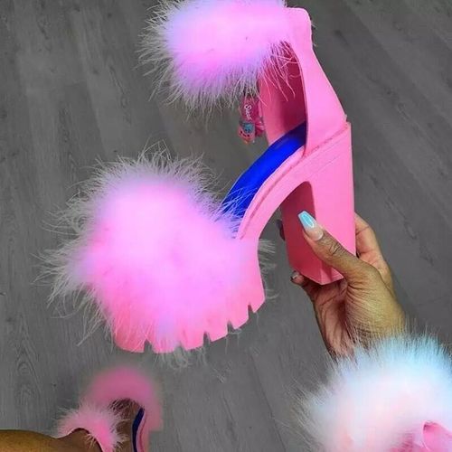 Sandales  Talons Hauts En Fourrure Pour Femmes,Escarpins  Plateforme,Sangle De Rinage,Chaussures Compenses Pour Femmes,t 2022 - 42