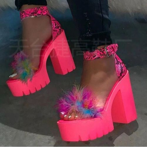 Sandales  Talons Hauts En Fourrure Pour Femmes,Escarpins  Plateforme,Sangle De Rinage,Chaussures Compenses Pour Femmes,t 2022 - 42