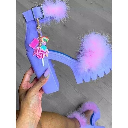 Sandales  Talons Hauts En Fourrure Pour Femmes,Escarpins  Plateforme,Sangle De Rinage,Chaussures Compenses Pour Femmes,t 2022 - 39