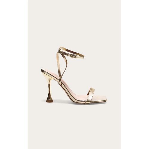 Sandales Carres Pointure Large En Pu Enduit Dor  Talon Et Boucle Sur La Cheville, Dor - 36