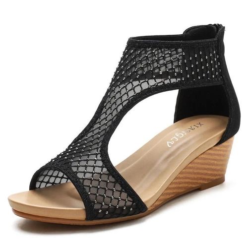 Sandales Compenses D't Pour Femmes-Casual Mesh Semelle paisse,Taille 41,Noir Noir,41