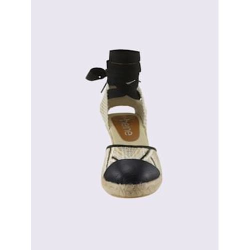 Sandales Compenses De Fabrication Espagnole - - Beige-Noir - 38