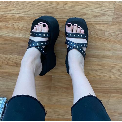 Sandales D't  Double Sangle Pour Femmes, Chaussures Noires Confortables,  Semelles Compenses,  La Mode, 2020 - 38 1/2