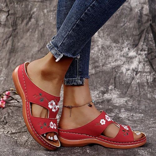 Sandales D't  Fleurs Pour Femmes,Chaussures Peep Parker Confortables,Pantoufles Rtro - 43