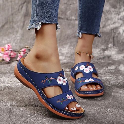 Sandales D't  Fleurs Pour Femmes,Chaussures Peep Parker Confortables,Pantoufles Rtro - 42
