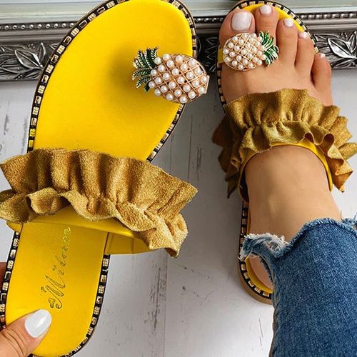 Sandales D't Sans Talon Avec Bague  L'orteil, Pour La Plage, Chaussures D'extrieur Pour Femmes Brillantes Imitation Cristal - 42
