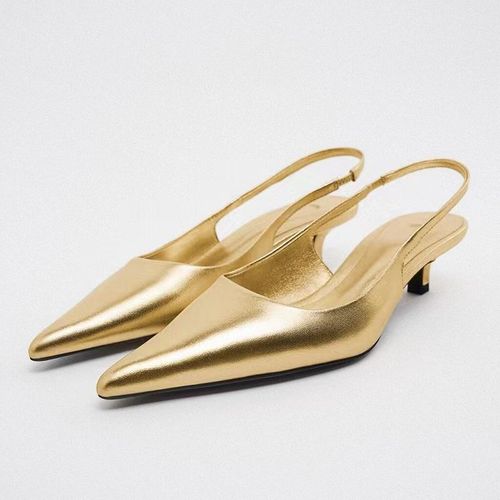 Sandales Dores  Talon Moyen Pour Femmes,Bout Pointu,lgantes,Chaussures  Talons Bas,Wsl Traf,Mules  Bride Arrire,Escarpins  La Mode,t 2024 - 35