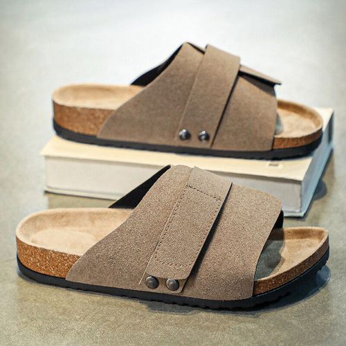 Sandales En Daim  Bout Ouvert Pour Hommes Et Femmes,Sabots Unisexes,Chaussures De Marche D't Dcontractes,Pantoufles Plates Respirantes,Semelle En Lige,Document Solide,Mode