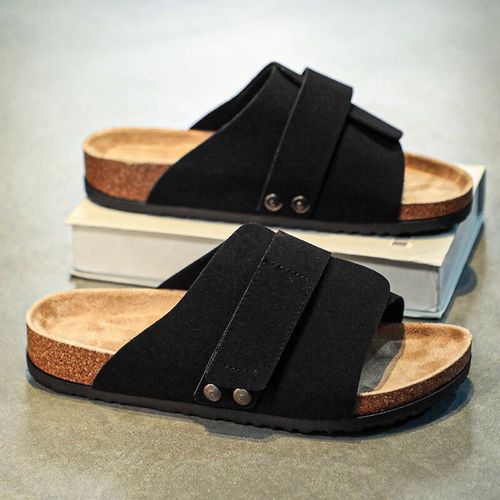 Sandales En Daim  Bout Ouvert Pour Hommes Et Femmes,Sabots Unisexes,Chaussures De Marche D't Dcontractes,Pantoufles Plates Respirantes,Semelle En Lige,Document Solide,Mode