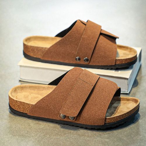 Sandales En Daim  Bout Ouvert Pour Hommes Et Femmes,Sabots Unisexes,Chaussures De Marche D't Dcontractes,Pantoufles Plates Respirantes,Semelle En Lige,Document Solide,Mode