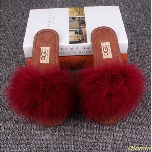 Sandales En Fourrure De Raton Laveur Pour Femmes, Chaussures Plates, Duveteuses,  La Mode, Pantoufles Dcontractes, En Poil De Renard, De Grande Taille Jusqu'au 45, 2020 - 40