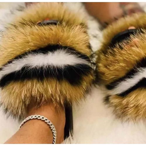 Sandales En Fourrure Pour Femmes, Chaussures De Luxe, Antidrapantes, t - 42