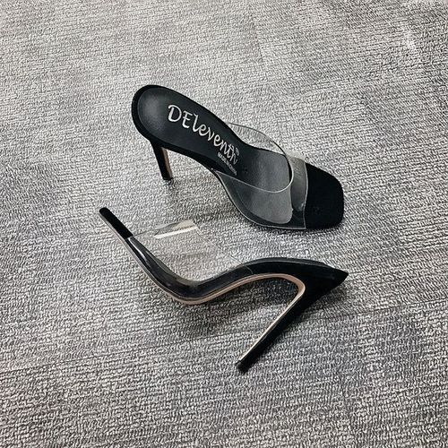Sandales En Gele De Pvc  Bout Ouvert Et Talons Hauts Pour Femmes, Pantoufles Transparentes En Perspex, Chaussures  Talons Clairs,Nouvelle Collection 2020 - 39
