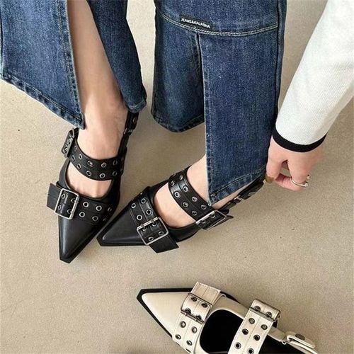 Sandales paisses  Talons Mi-Hauts Pour Femmes,Chaussures De Soire Pointues,Pantoufles Dcontractes De Marque,Mode D't,2024 - 37
