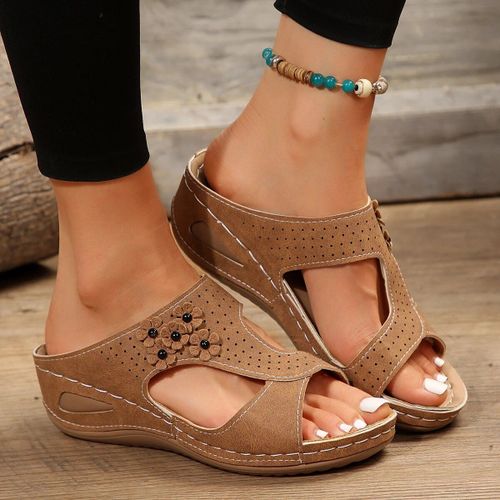 Sandales Romaines  Semelles Compenses Pour Femme,Pantoufles De Plage Lgres,Antidrapantes,Grande Taille,Rtro,Fleur,t 2023 - 42