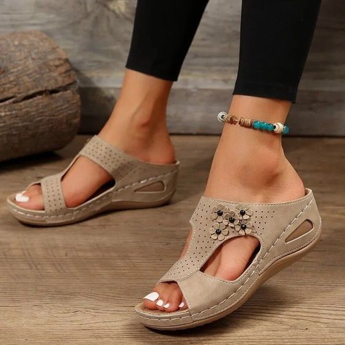 Sandales Romaines  Semelles Compenses Pour Femme,Pantoufles De Plage Lgres,Antidrapantes,Grande Taille,Rtro,Fleur,t 2023 - 42