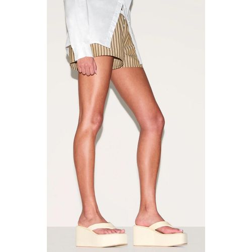 Sandales Tongs  Semelle Compense En Lycra Stretch Crme  Bout Carr, Jaune Ple - 36