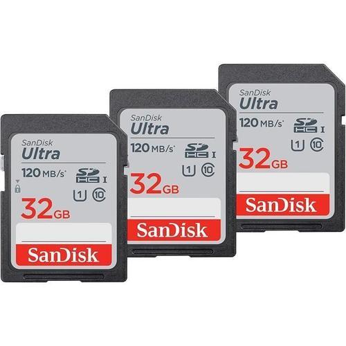 SanDisk - Lot de 3 cartes mmoire SDHC Ultra 32 Go, jusqu' 120 Mo/s, classe 10, UHS-I, V10