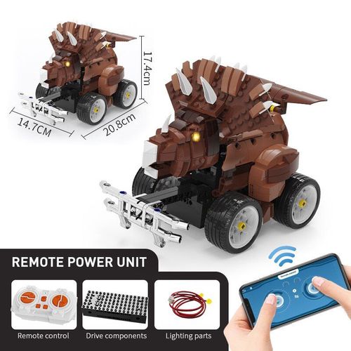 Sans Bote - Blocs De Construction De Voiture Dinosaure, Tlcommande Technique, Ides Triceratops, Modle Briques, Jouets De Programmation Pour Garons, Cadeaux Pour Enfants