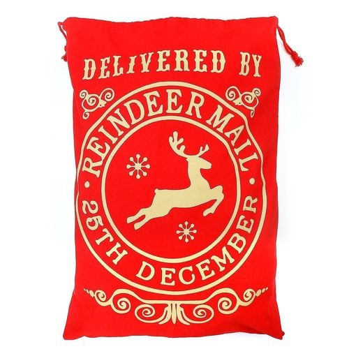 Santa Sack Extra Large Red Reindeer Post Style Draw String Present Bag